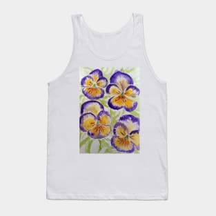 Viola Watercolor Purple Edged Yellow Floral Pattern Tank Top